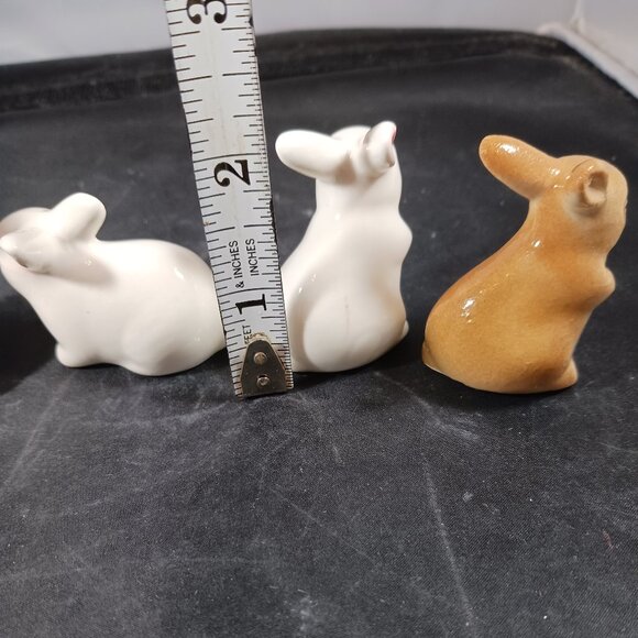 Mini Ceramic 2in Brown/White Bunny Rabbits Easter Decor Dollhouse Village - Picture 3 of 7
